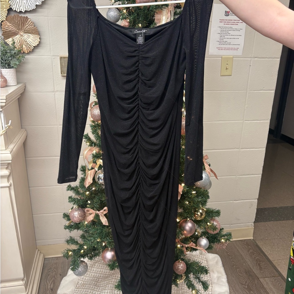Candie's Black Ruched Long Sleeve Dress